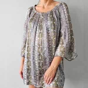 Calypso St. Barth Womens Silk Dress Tunic XS Bohemian Printed Green Blue Gray